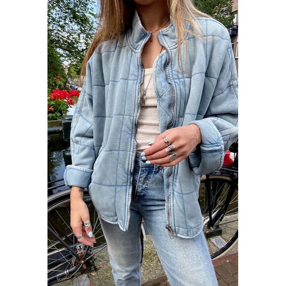 Free People Dolman Quilted Knit Jacket Top Oversized Zip-up Slouchy M NEW 280744 - Picture 3 of 12